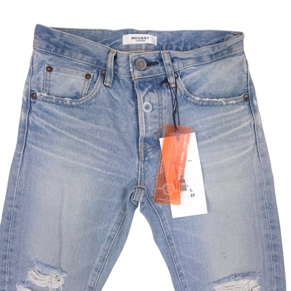Moussy Vintage May Tapered Jeans Distressed Light Blue Streetwear Casual - Picture 3 of 11